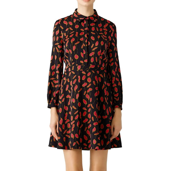 NEW Diane von Furstenberg 14 SILK Long Sleeve Chrissie Dress FIt Flare Red Black - Picture 2 of 10